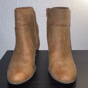 faux leather brown heeled boots